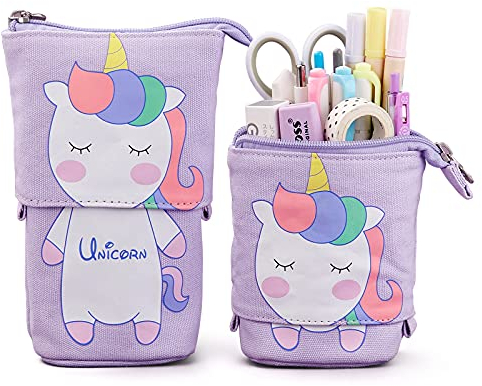 Maomaoyu Schön Stehendes Mäppchen, Handy Einziehbares Federmäppchen, Praktische Leinwand Stifte Etui für Schule & Uni, Stifthalter Federtasche für Teenager Mädchen Jungen Kinder Erwachsene, Lila