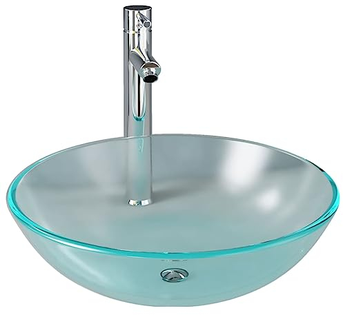 vidaXL Lavabo de Bain avec Robinet et Drain à Poussoir Vasque à Poser de Toilette Lave-mains de Salle de Bain Lavabo de Salle d'Eau Verre Trempé
