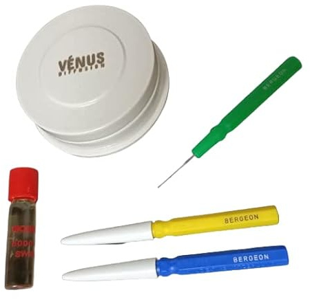 Klockoljeset: Moebius 8000 universal schweizisk fin olja + medium schweizisk oljepip stor + mycket stor från varumärket Bergeon + klassisk olja ø50 mm med dammskydd., Beige färg