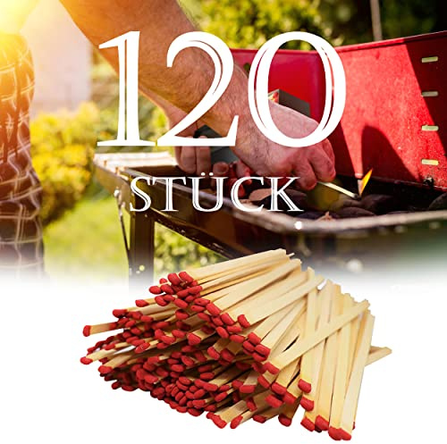 Ora-Tec 120x Extra Lange Zündhölzer Streichhölzer für sicheres Anzünden - Kaminstreichhölzer Jumbostreichhölzer Grillstreichhölzer 27cm rote Köpfe in 1 Streichholzschachtel 4x4x29cm (Rot (120 Stück))