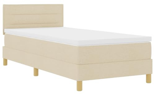 vidaXL Bäddfjäder med madrass med huvudgavel Kräm 80 x 200 cm tyg, Snyggt sovrumsmöbler, justerbar sänggavel, moderna sängar, medelhård skummad madrass, rektangulär sängram