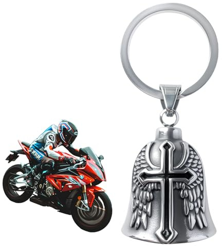Porte-clés de Motocyclette en Métal - Accessoire pour Clés de Voiture, Décoration de Sac, Pendentif Rétro avec Clochette - Couleur Gris Argenté/Noir (1 Pièce)