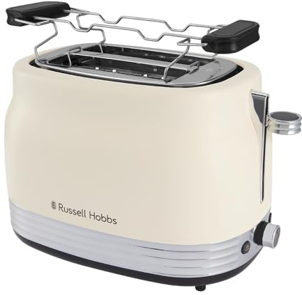 Russell Hobbs Tostadora de 2 Rebanadas [900W] Hanley Jazmín (Vintage, Ranuras Anchas, 6 Niveles Toastado, Detalles Pulidos, Calientapanecillos, Recogemigas, Función Levantar y Ver) 28650-56