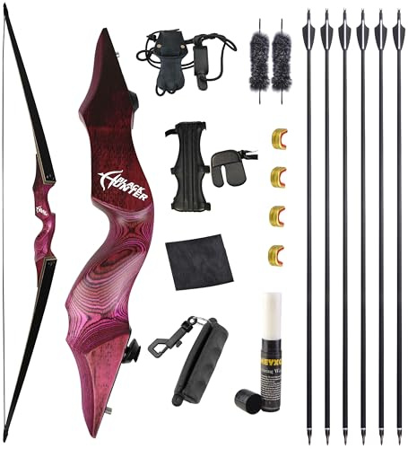 Poearcus 60-Zoll-Recurvebogen zum Auseinandernehmen, einstellbar von 20 bis 60 lbs, Holzbogen für Bogenschießen Für Links- oder Rechtshänder, für die Jagd und Wettkämpfe (40 ibs, Rechte Hand)