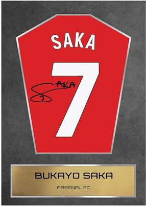 Saka Arsenal Shirt Display Framed - Autograph Print Football Memorabilia A3 Unframed