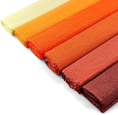 Netuno 6 rollos de papel crepé marrón, marrón claro, marrón oscuro, naranja, naranja claro, crudo, 200 x 50 cm, papel de manualidades colorido para decoración, envoltorio, proyectos creativos