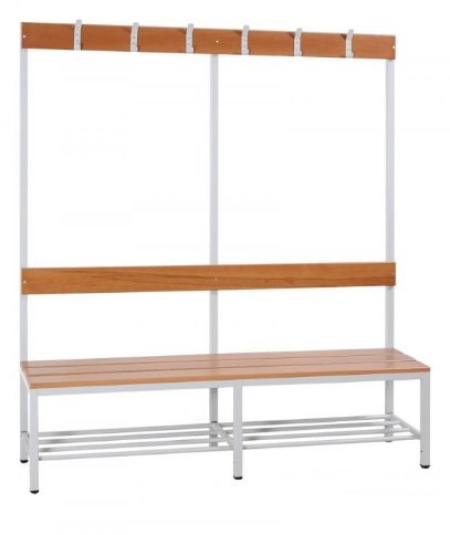 Lüllmann Sitzbank Garderobensitzbank Umkleidebank mit Schuhrost freistehend 200cm 806130 Buche, Gestell Stahl Lichtgrau