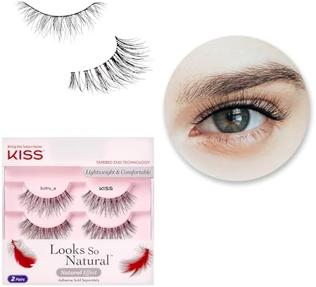 KISS Looks So Natural False Eyelashes Double Pack, Lightweight & Comfortable, Tapered End Technology, Reusable, Cruelty-Free, Contact Lens Friendly, Style 'Sultry', 2 Pairs Fake Eyelashes