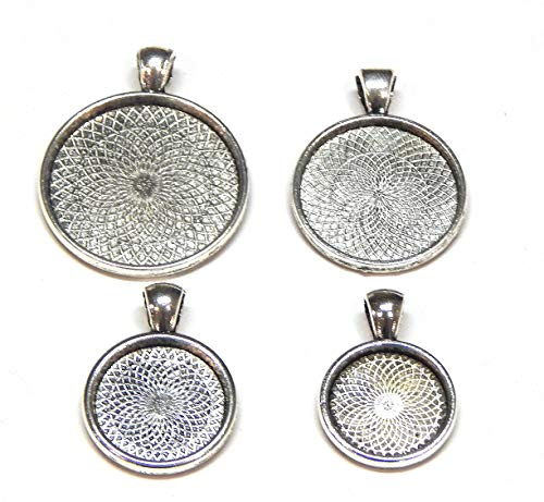 Perlin Medaillons Metall Anhänger Fassungen Cabochon Fassung Rahmen 30/25/20/18 mm Rund Klar Glas Super Optik Bastelset 8 Set