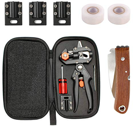Fimghsoo Pfropfen Werkzeug Kit Garten Ratschenschere Set Pfropfen Schneidwerkzeug Garden Grafting Tool mit V + U + Ω Klinge für Obstbäume/Blumen/Zweige (Schwarz)