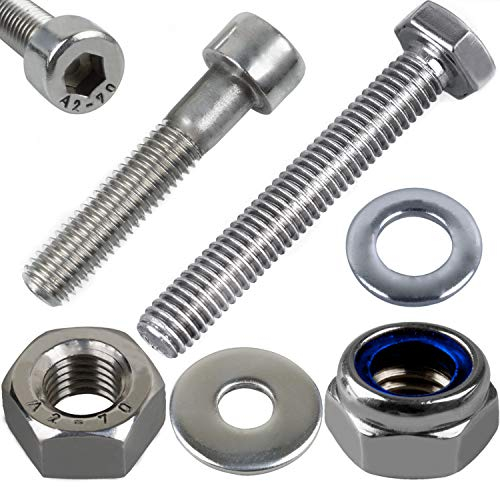 Stahlia 10 Sechskantschrauben 10 Unterlegscheiben & 10 Muttern Set Edelstahl M8 x 40 mm Vollgewinde (30 Teile) DIN 933|125|985 Maschinenschrauben Außensechskant