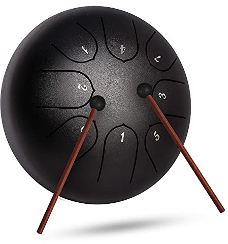 INMAKER Zungentrommel,10 Zoll 11-Stimmige Steel Tongue Drum mit Trommelschlägeln Musikbuch,Stahlzungentrommel für Erwachsene Kinder Musikunterricht Yoga