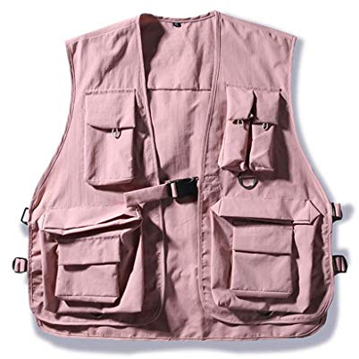 RONGJJTJQ Angelweste Damen Casual Multi-Pocket Fliegenfischer Weste Pack, leichte atmungsaktive Bunte Outdoor-Wanderweste für Outdoor-Stream-Angeln (Farbe: Pink, Größe: L)