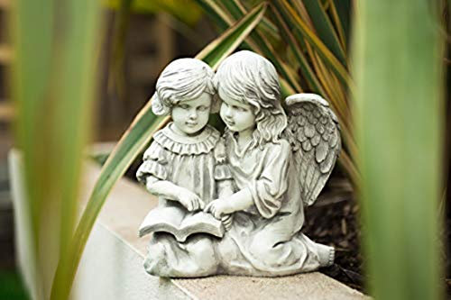 Garden Mile Beautiful White Stone Effect Reading Angels Garden Statues Outdoor Ornaments Garden Ornaments Outdoor Patio, Pond, Waterproof, Weatherproof Living Room Decor