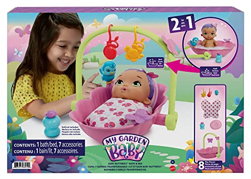 My Garden Baby HBH46 - 2-in-1 Badewanne & Bett Spielset (29,2 cm), mit Zubehörteilen wie Seife, Kissen, Mobiles und mehr, Kinderspielzeug ab 2 Jahren