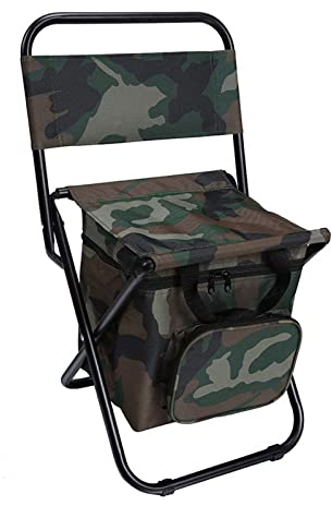 Faltstuhl Campingstuhl Anglerstuhl Klappbar Outdoor Stuhl, 3-in-1Mit 10L Isolierte Boxen mit Aufbewahrungstasche mit Rückenlehne, Klappstuhl mit robustem Gestell, bis 100 kg belastbar (Camouflage)