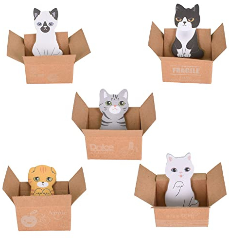 5 Pièces 200 Pages Sticky Notes, Mignonnes Mini Notes Autocollantes en Forme de Chat, Feuilles Notes Auto-Adhésif Blocs Mémo Autocollantes pour Mémo de Bureau, Fournitures d'École