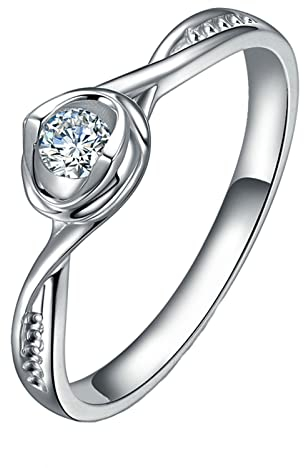 Dsnyu Weißgold Ring 750, 0.09ct Diamant Bandring Silber, Ringe für Damen Verdrehtes Design Ringe Vintage Partyschmuck Größe 49 (15.6)