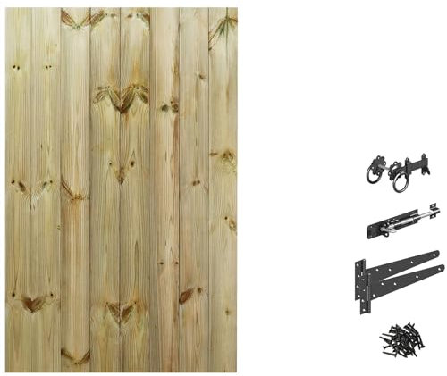 Made to Measure 5ft Wooden Garden Gate, Ring Latch Fixing Kit, Custom T&G Fully Framed Flat Top Treated Timber Door for Outdoor Pathway Home Access, MAX 150cm High x MAX 90cm Wide