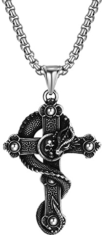 JewelryWe Totenkopf Kreuz Kette Herren: Retro Halskette Punk Totenkopf Schädel Kreuz Edelstahl Anhänger mit Kette Geschenk für Männer Silber