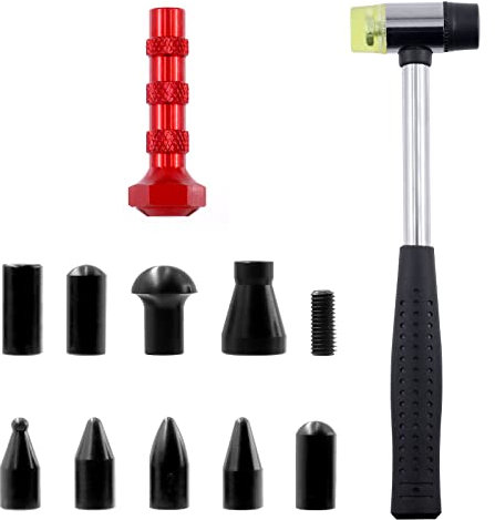 Swpeet 11Pcs Paintless Dent Repair Tool Kits, One Dent Rubber Hammer, a Metal Tap Down Pen with 9 Different Shaped Heads Tips, Dent Removal Tap Down Tools for Cars Dent Repair