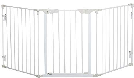 PawHut Pet Safety Gate 3 Panels Playpen Metal Fence with Walk Through Door White