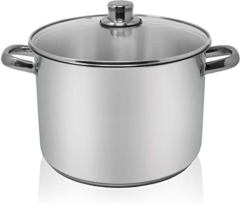 Krüger Edelstahl Allzwecktopf mit Glasdeckel Ø 28 cm (12 L) | PFAS-frei & unbeschichtet | Mit Glasdeckel, Hohlgriffen & Kapselboden | Induktionsgeeignet | Für Suppen, Eintöpfe & Pasta