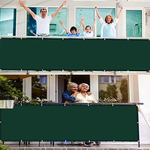 Balkonsichtschutz Schattiernetz 95 x 600 cm Wetterschutz Wasserfest Windfest Sonnenschutz Segel HDPE aus Starken Material für Balkon Garten Balkongeländer, Dunkelgrün