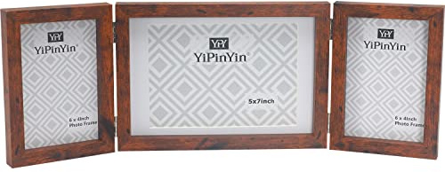 Triple Multi Photo Frame 2-6x4 and 7x5'' Rustic Wood Effect, Hinged Foldable Picture Frames for Multiple Pictures 2-4x6'' and 5x7'', Wood effect College Picture Frames for Desktop Family Photo Frame.