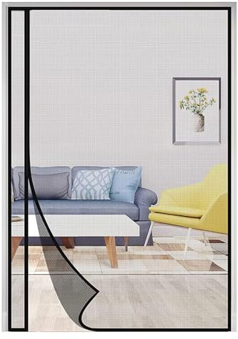 Magnet Fliegengitter Tür, 240x230cm Insektenschutz Tür Vorhang, Polyester Lamellenvorhang mit Klemmleiste Fliegenvorhang, Schwarz