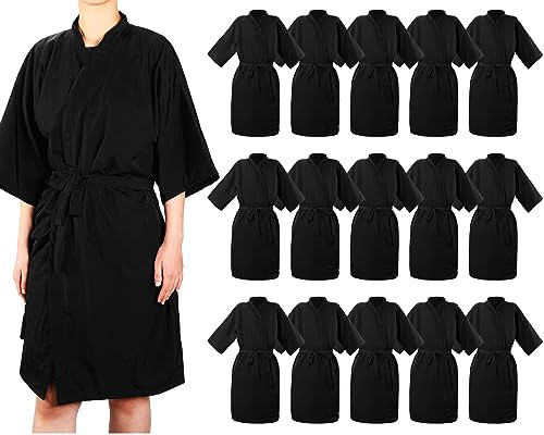 ramede 15 Pcs Salon Client Gown Robes Cape Kimono Style Hair Stylist Smock Salon Robes for Clients(Black)