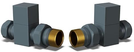 UK Radiators Square Anthracite Radiator Valve Pair - Anthracite Matt Finish - Classy and Modern Design 1/2 x 10mm Straight Radiator Valve Pair - Pair of Valves