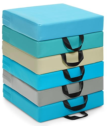 GOPLUS Juego de 6 cojines para silla infantil, cojín de suelo con asa, cojín de piel sintética y espuma, fácil de limpiar, redondos/rectangulares, apilables para un fácil almacenamiento, multicolor en