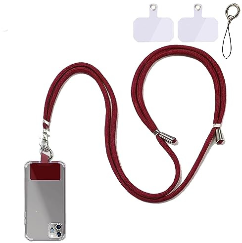 Cordon de téléphone portable à porter autour du cou - 1,5 m - Réglable et amovible - Universel - Pour toutes les coques de téléphone portable standard (bordeaux)