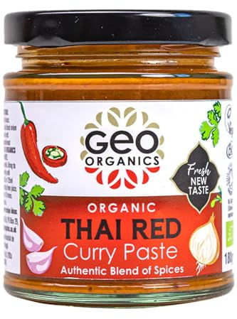 Geo Organics Thai Red Curry Paste 180g (Pack of 1) Serves 4 | Organic & Vegan-Friendly Red Thai Curry Paste | Authentic Restaurant Recipe Base | Certified by Soil Association Thai Curry Paste