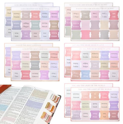 URROMA Laminierte Bibel Tabs 2 Sets, 150pcs Farbige Bibel Etiketten mit leeren Etiketten Index Tabs Aufkleber Teiler für Altes und Neues Testament Studieren