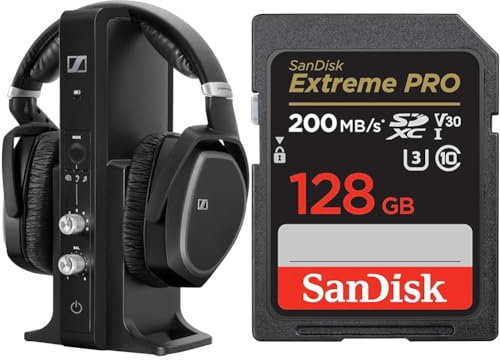 Sennheiser RS195-U Digitales Funkkopfhörersystem & SanDisk Extreme PRO SDXC UHS-I Speicherkarte 128 GB (V30