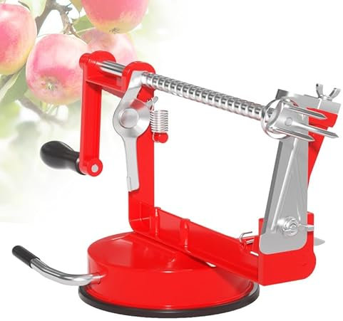 Apple Peeler Corer, SZ LINGKE 3 In 1 Apple Peeler Slicer Corer with Powerful Suction Base and Stainless Steel Blades for Apples Pears and More, Light red