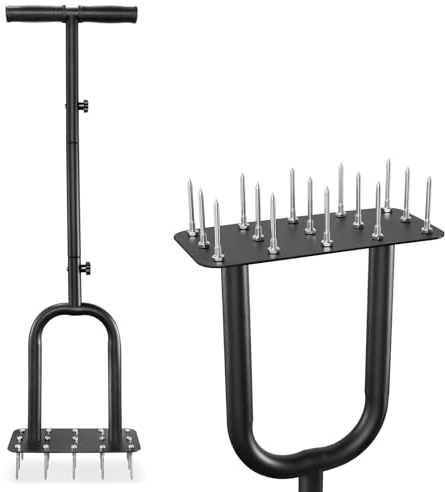 Ricyea Rasenbelüfter mit 15 Stahlnägeln, Rasenlüfter, Aerifizierer für Rasen, Vertikutierer T-Griff, Aerifizierer Rasen Belüften mit 6cm Massiven Stahlspikes für Rasenpflege