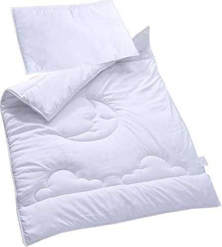 Hajran Linen Baby Cot Bed Duvet and Pillow Set (120 x 90 cm) | Sleeping Moon Design | OEKO-TEX STANDARD 100 Certified | Ultra Soft and Breathable Quilt Set, (120 x 90 cm)