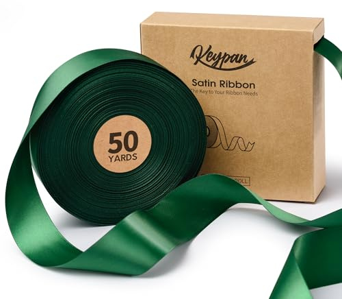 Keypan Satinband Waldgrün Geschenkband Schleifenband 3,8cm x 45,7m | Doppelseitiges Seidenband für Geschenkband Hochzeit, Weihnachten, Blumensträuße, Schleifen