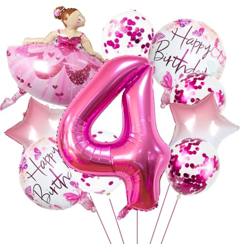 Ouceanwin Ballerina Deko Geburtstag 4 Jahre Mädchen, Rosa Helium Ballon Ballerina Geburtstagsdeko 4 Jahre Mädchen, Folienballon Ballerina 4. Geburtstag Mädchen Ballerina Party Deko