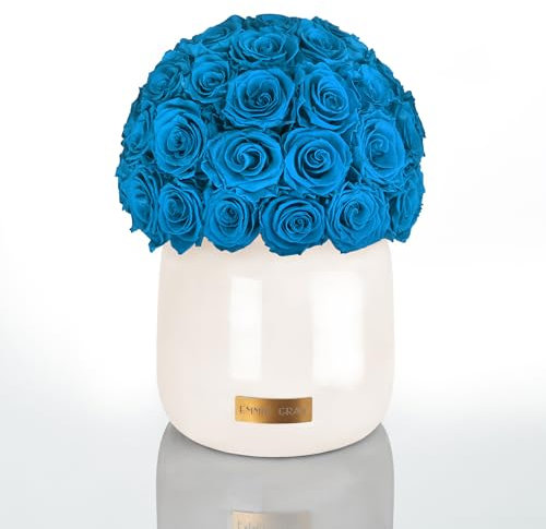 EG EMMIE GRAY Premium Off White Metallic Infinity L | – Traumhafte Infinity Rosen, 1-3 Jahre haltbare Rosen, Off White Metallic Vase mit echten, konservierten Rosen (Aquamarine)