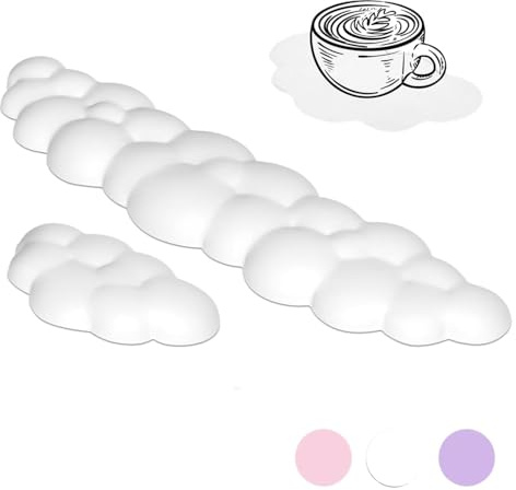 ZIBLY 3-in-1 Cloud Wrist Rest Set, Ergonomic PU Memory Foam Keyboard Wrist Rest & Mouse Wrist Support with Cup Pad - Minimalist Cloud Style, White, Cushioned, Non-Slip, Breathable