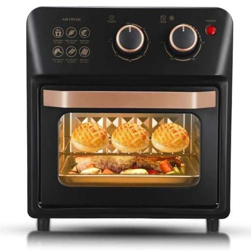 QUTBAG Four Grille-Pain à friteuse à air, Four à Convection Intelligent avec température réglable de 70 à 250 ℃ et minuterie de 60 Minutes, contrôlé par Bouton, pour Cuisson, rôtissage Grillage Black