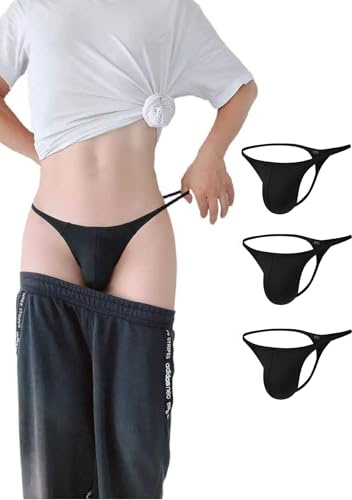 Men's Nylon Thongs - Seamless T-Back, Sexy Low Rise Briefs, G-String Bulge Pouch Underwear Black/Black/Black 3 Pcs(XL)
