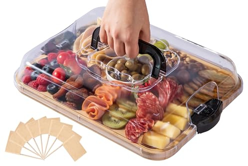 THETCHRY Tagliere per salumi con coperchio trasparente, tagliere portatile da viaggio per formaggi e salumi, taglieri per cucina, regali per donne, nero