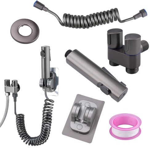 oupados Grifo bidé de doble chorro, bidé, pulverizador, bidé, ducha de mano con manguera de resorte y soporte para la limpieza de baños, cocinas y balcones