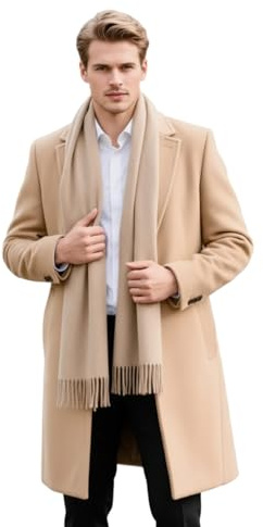 LA FERANI Sciarpa da uomo cashmere elegante autunno inverno sottile 185 x 65 cm elegante per occasioni formali sciarpa cashmere elegante sciarpa lana tinta unita, beige., 200x70