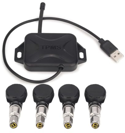 GONFEN TPMS Module Reifendrucksensor mit 4 Interne Sensoren Display Reifendrucküberwachung USB Universal Für Android 8.1+ Autoradios ES342
